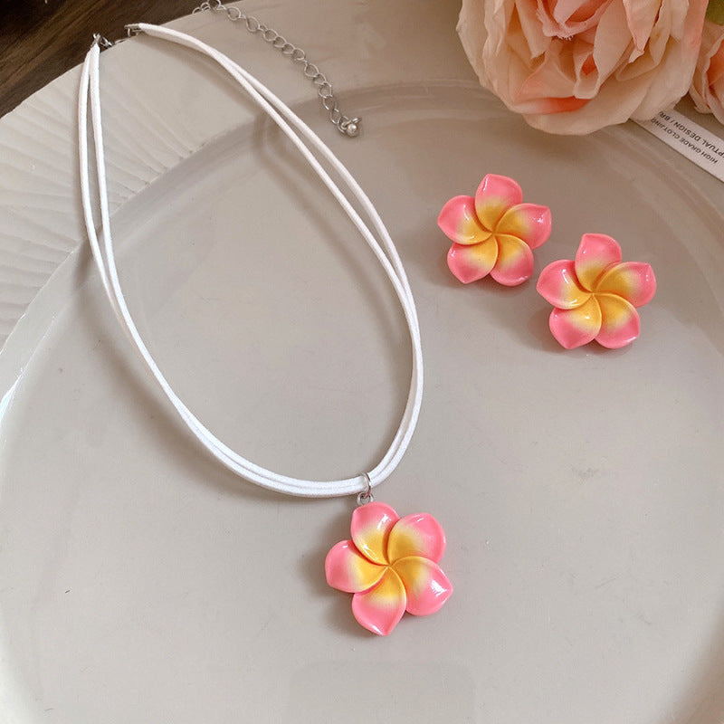 Needle Dopamine Flower Fresh Sweet Design Versatile Vacation Style Jewelry Set