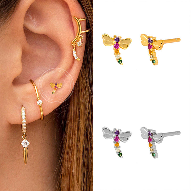 Color Zircon Dragonfly Female Fashion Fashionmonger Ear Stud Earrings