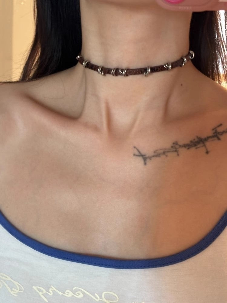 Style Leather Collar Wine Red Cross Clavicle Pendants