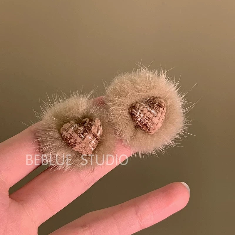 Classic Style Plush Atmosphere Milk Tea Earrings