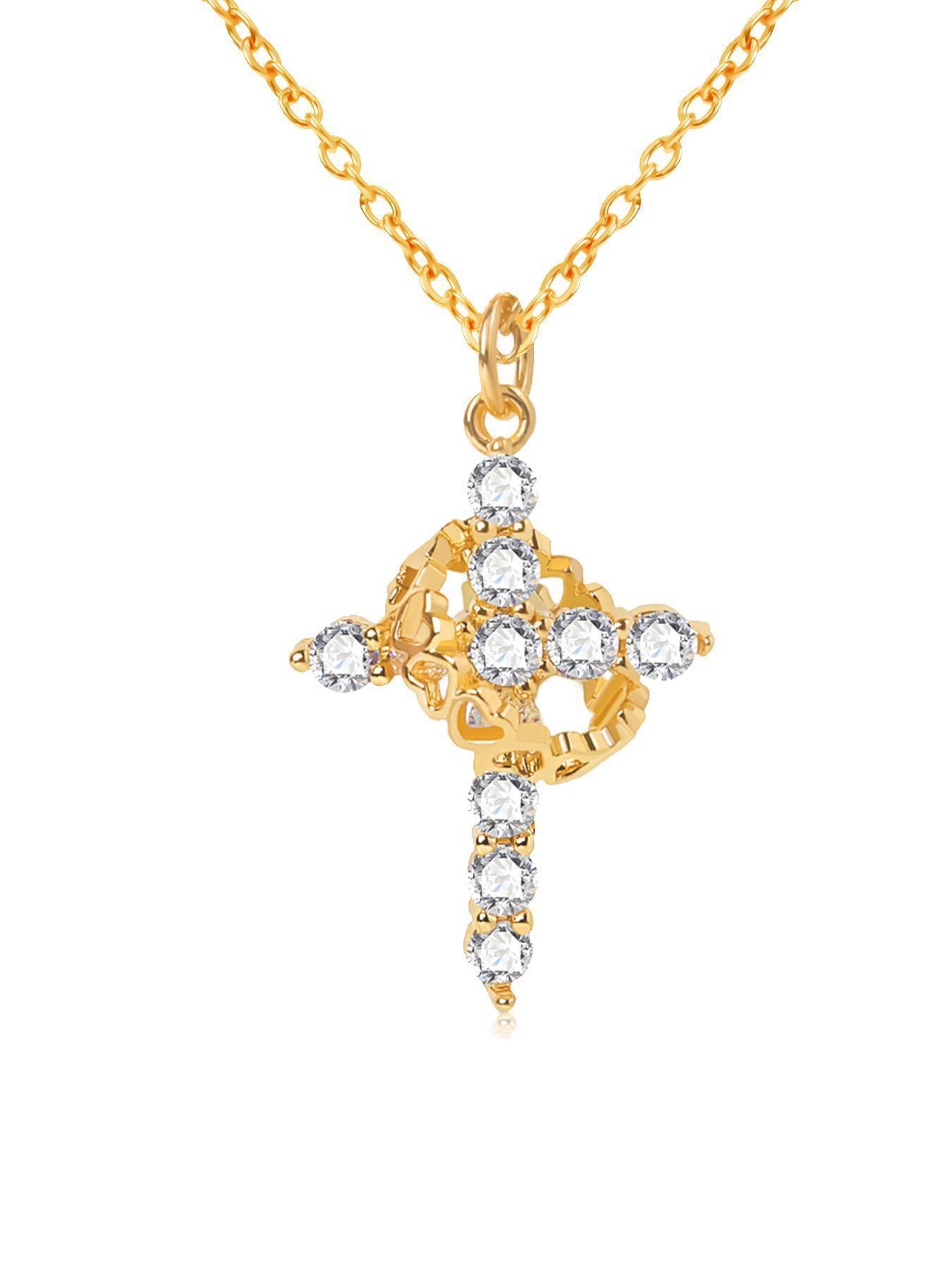 Women's Best-selling Cross Full Diamond Rotatable Love Mother's Day Necklace