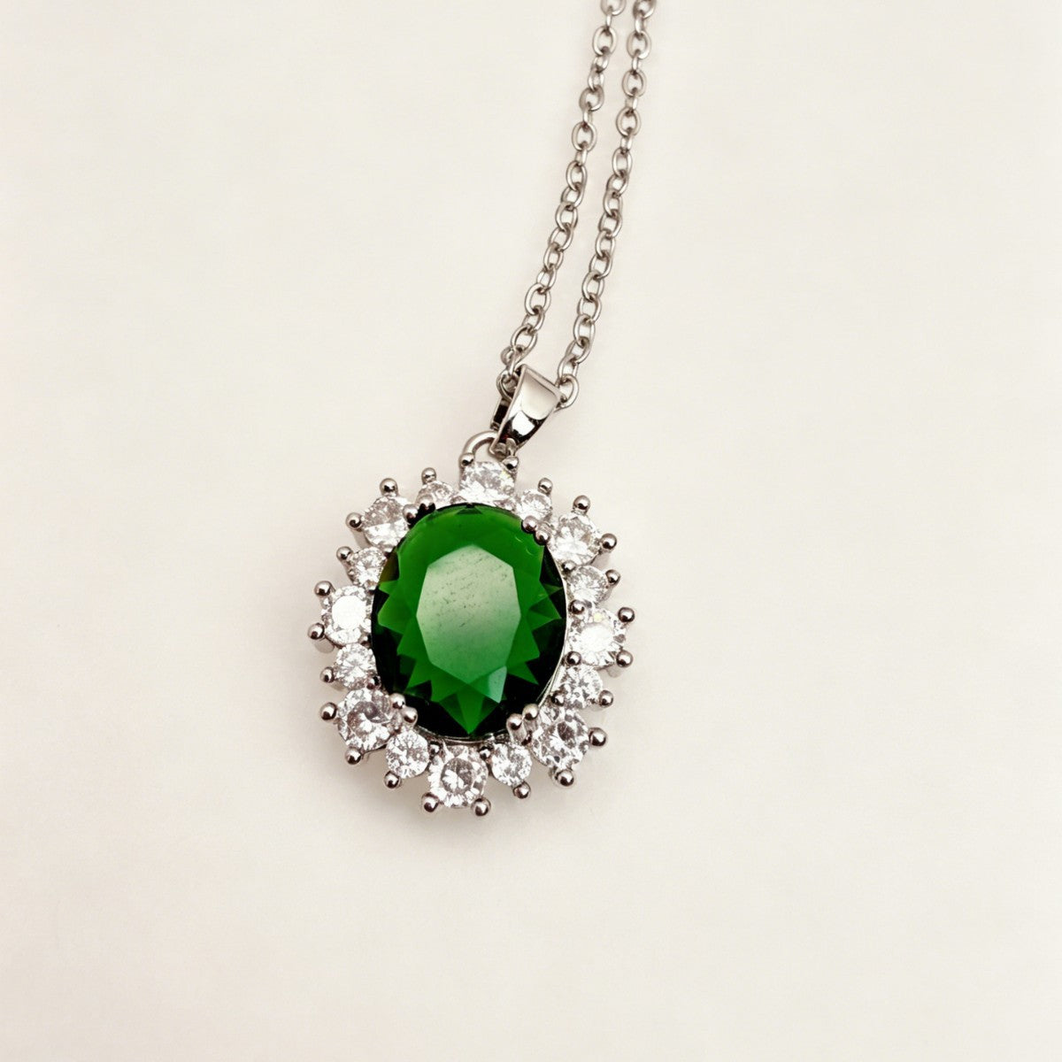 Women's Emerald Micro Inlaid Zircon Water Drop Titanium Steel Necklace