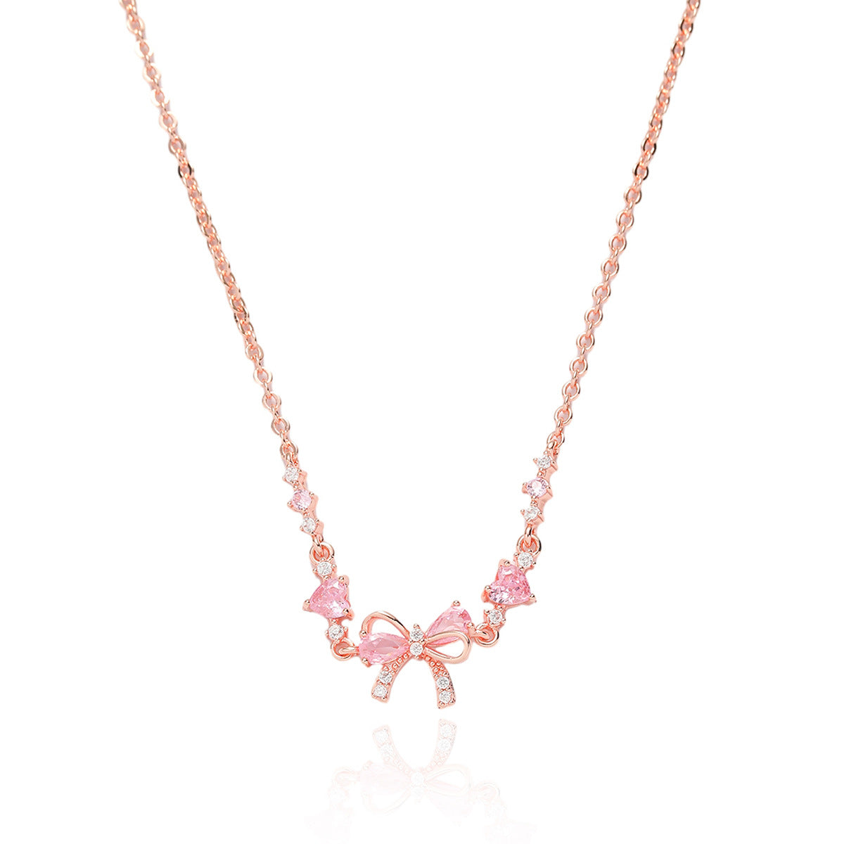 Female Sweet Trend Bow Simple Zircon Niche Love Necklaces