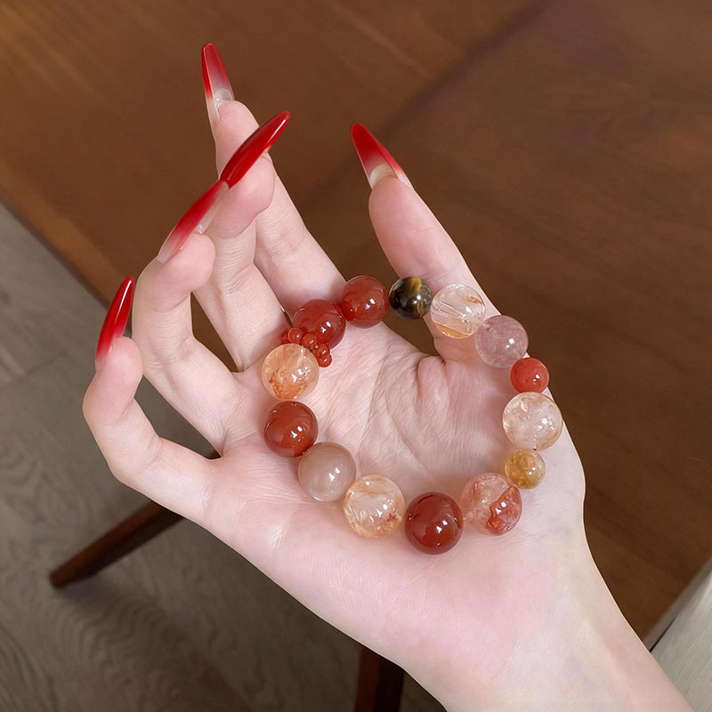 Natural Red Sealant Flower Agate Design Bracelet