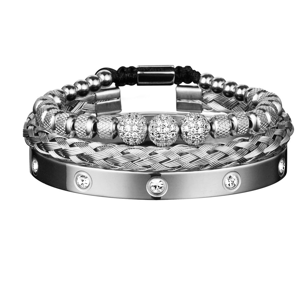Men's Rhinestone Ball Ten Diamond Stainless Steel Mesh Bracelets