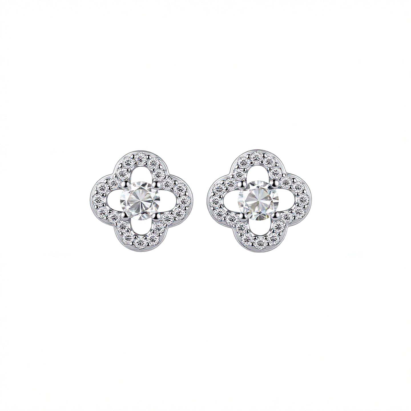 Women's Leaf Clover Ear Fashion Temperament High Sense Hollow Zircon Female Stud Earrings