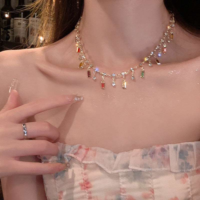Women's Summer Style Rainbow Color Fringed Zircon Necklaces
