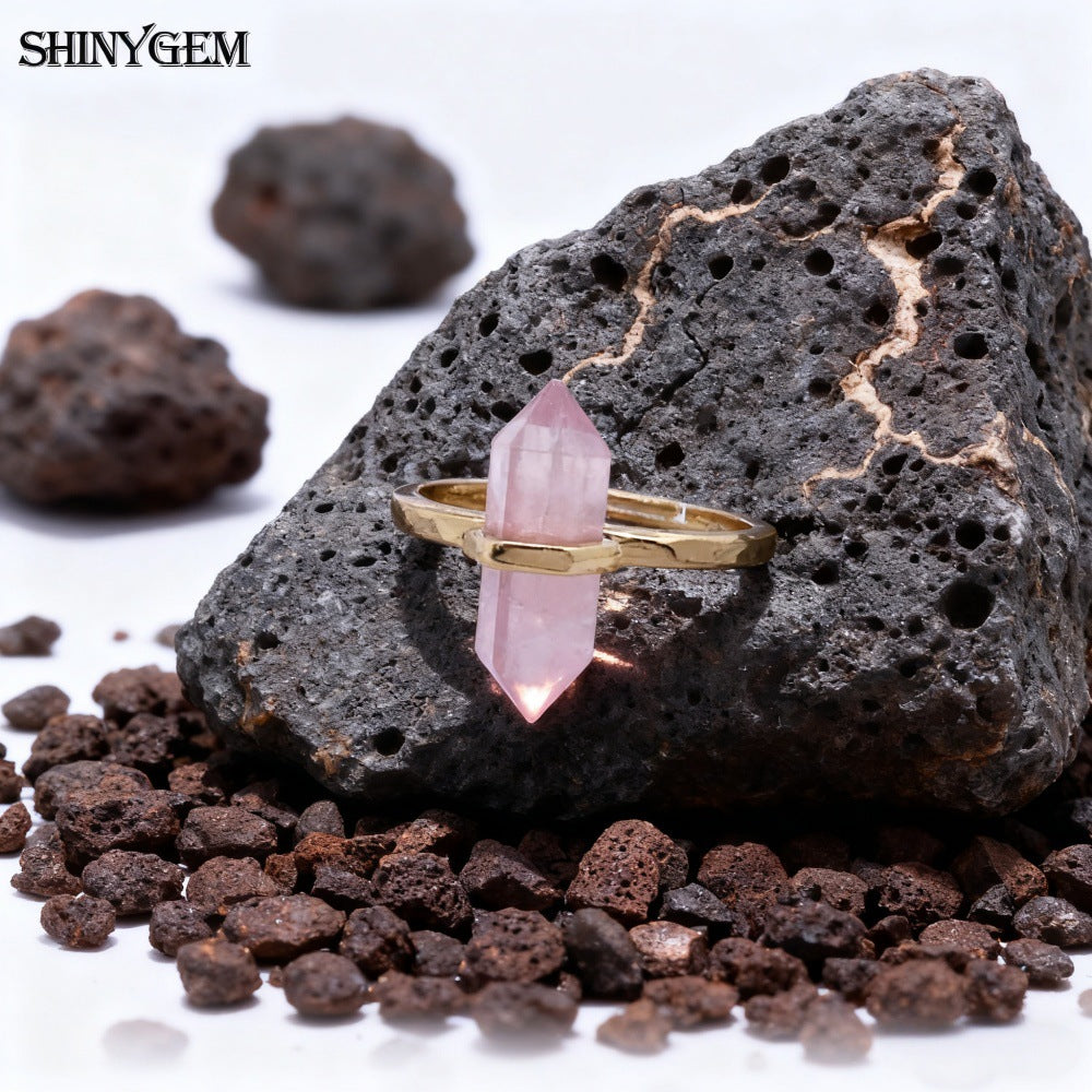 Women's Crystal Column High-grade Double-pointed Hexagonal Prism Ring
