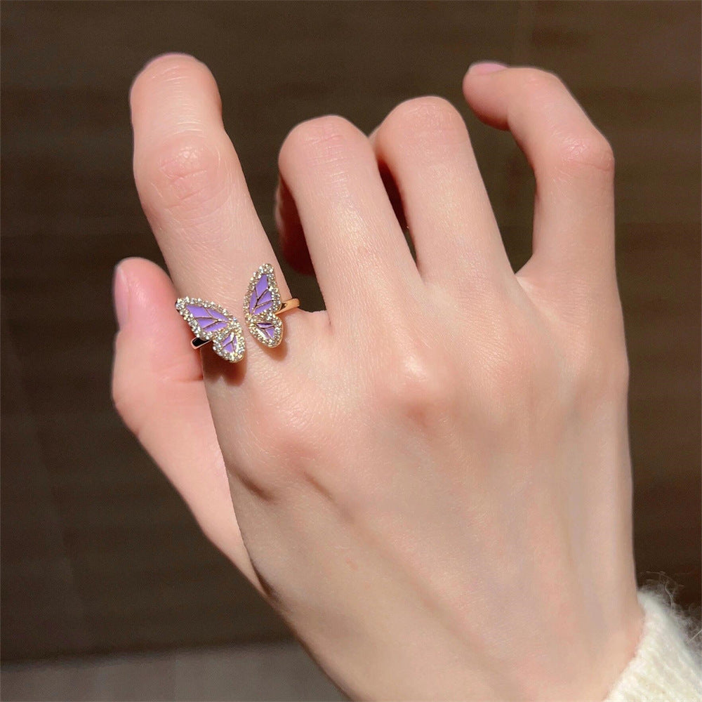 Glaze Enamel Butterfly Female Purple Special Interest Light Rings