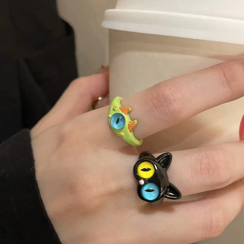 Childlike Cute Funny Black Kitty Monster Female Niche Index Finger Bracelets
