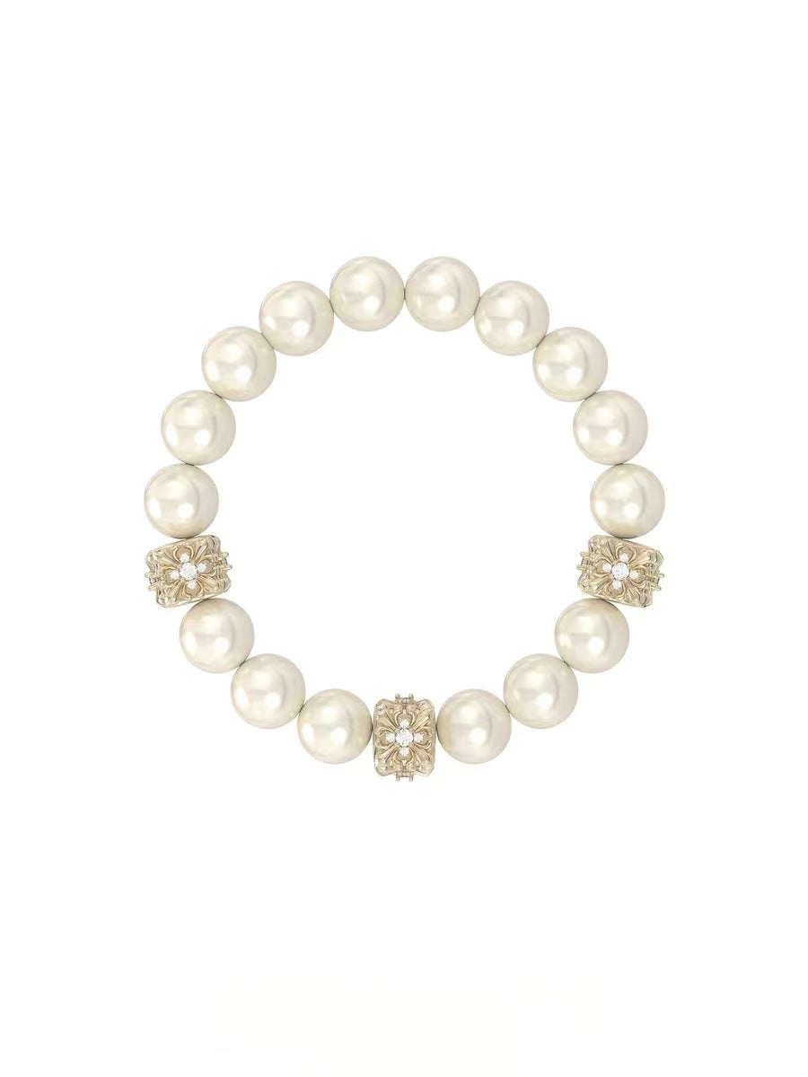 Horizontal Flower-de-luce Pearl Stretch French Retro Light Luxury Minority Bracelet