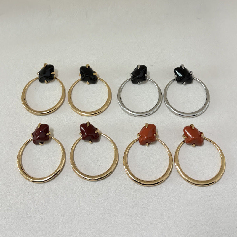 Niche Retro Exaggerated Inlaid Irregular Resin Gem Simple Light Luxury Earrings