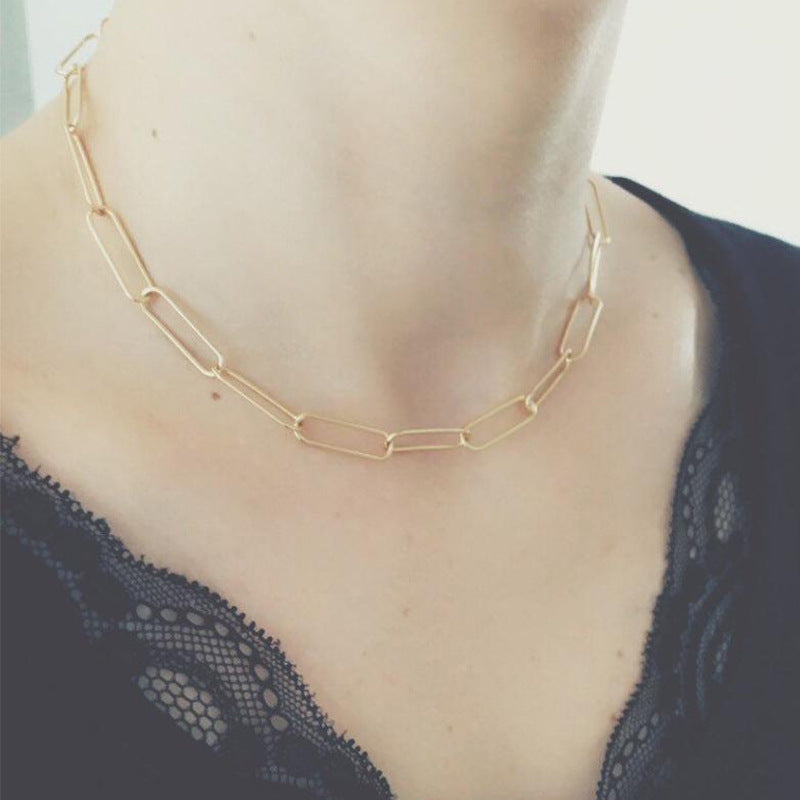 Simple Metal Geometry Rectangular Chain Clavicle Neck Necklaces