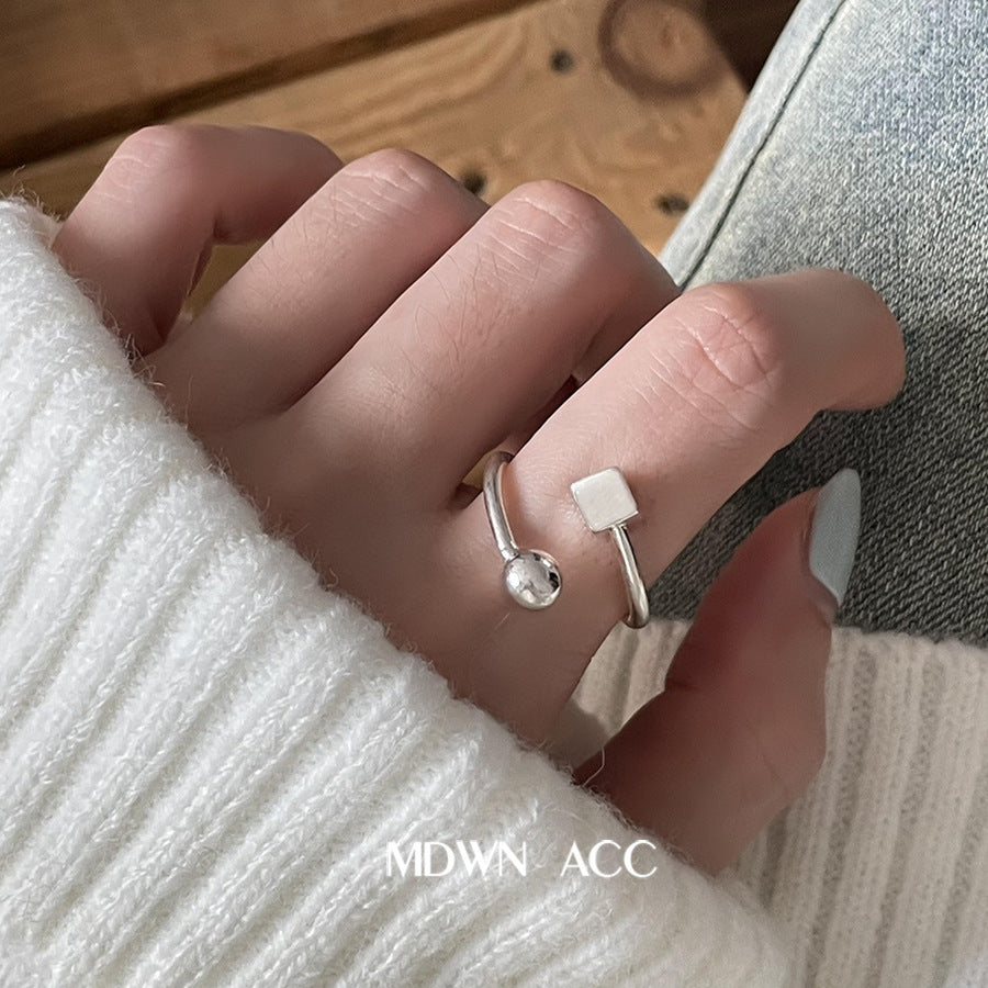 Women's Simple Square Ball Open Versatile Twin Refined Personalized Ring