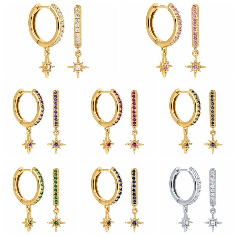Women's Sier Octagonal Star For Twinkling Little Sun Ear Stud Earrings