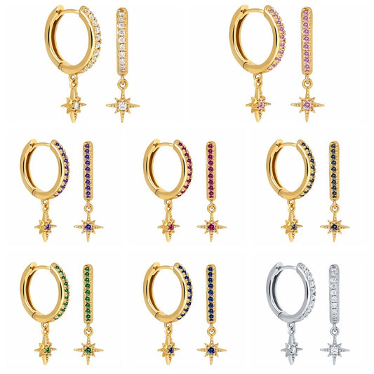 Women's Sier Octagonal Star For Twinkling Little Sun Ear Stud Earrings