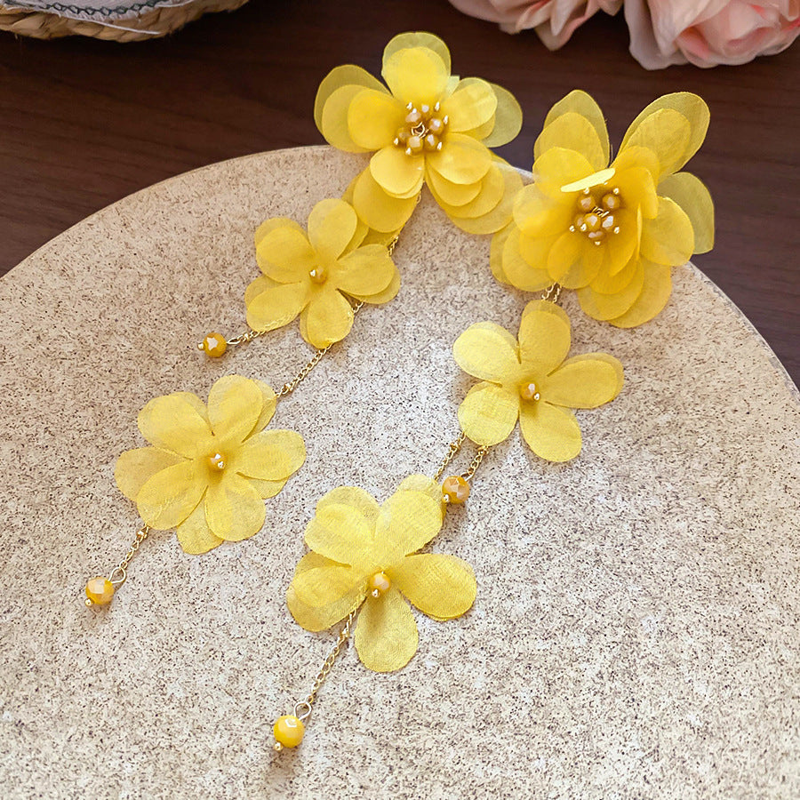 Women's Bead Flower Tassel Light Luxury High-grade Vacation Style Earrings