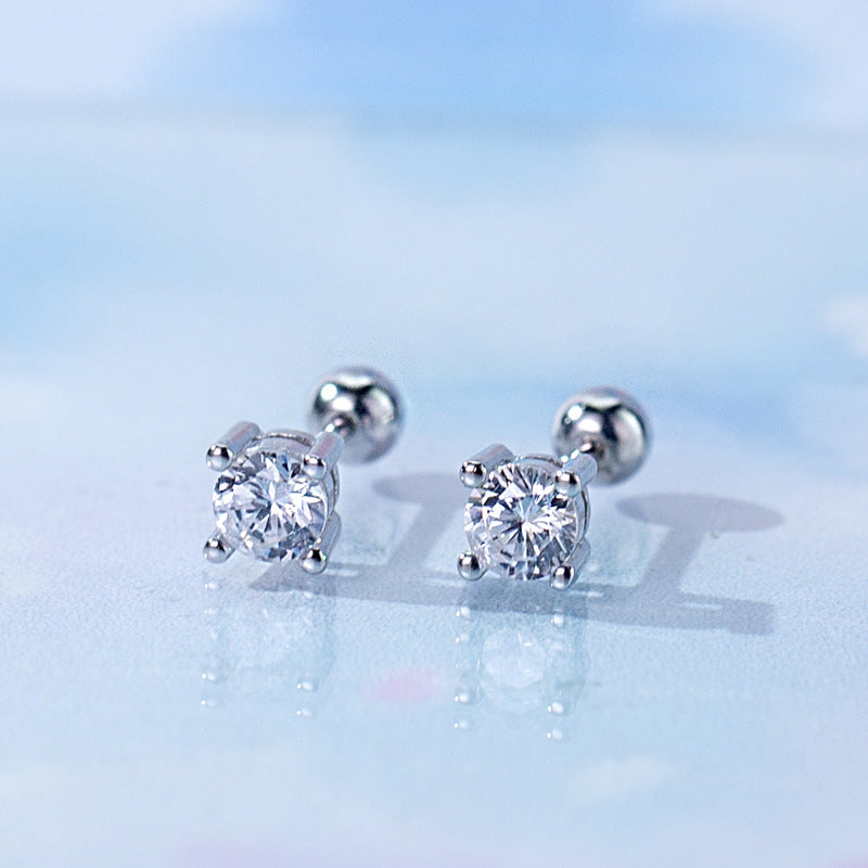 Women's Korean Style Simple Sier Square Zircon Earrings