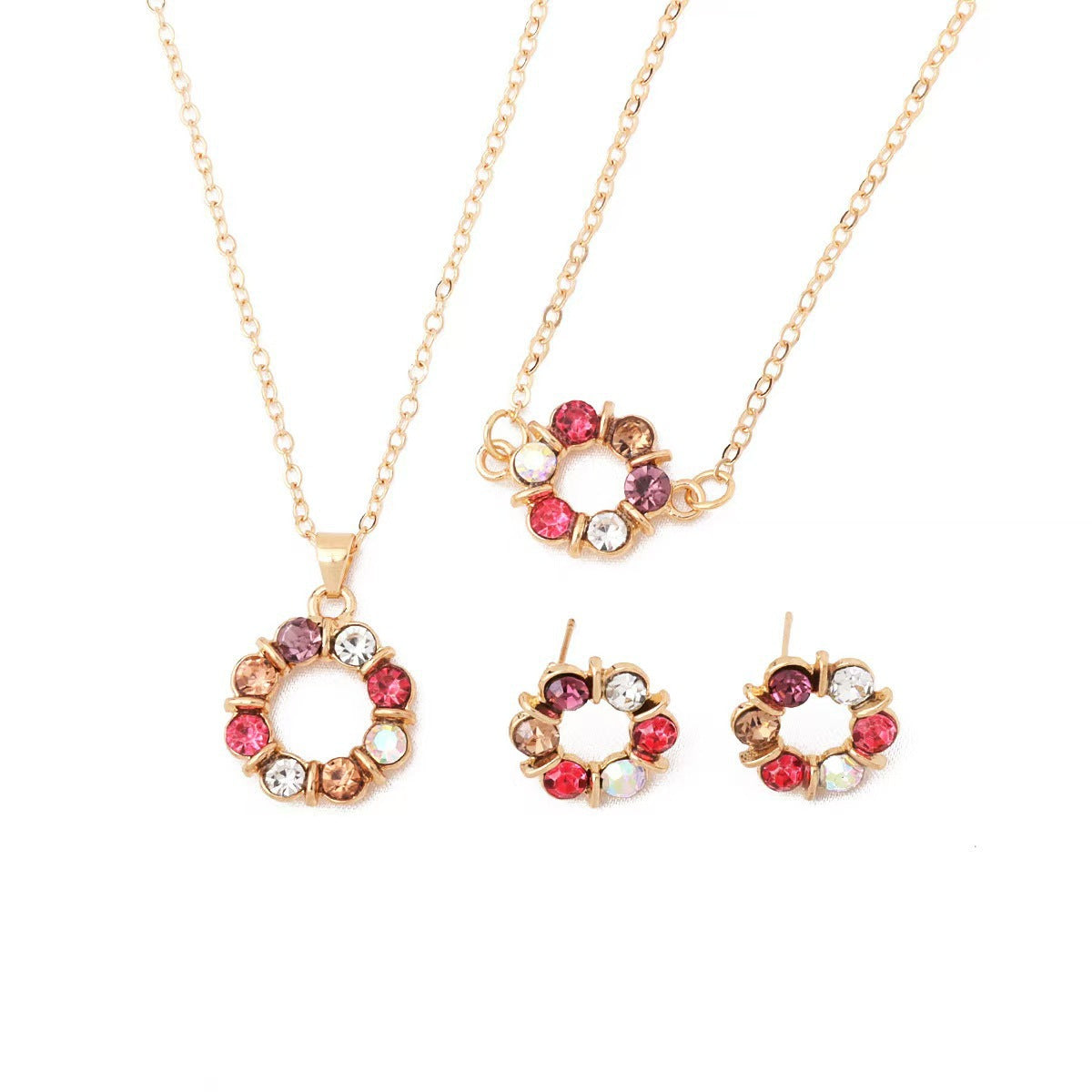 Women's Flower Circle Diamond Niche Design For Jewelry Set