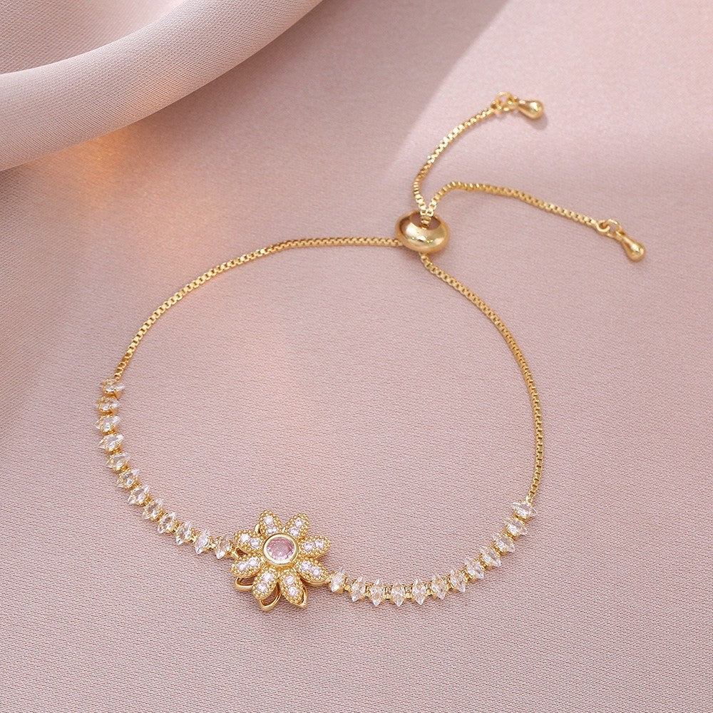 Female Five Petal Flower Fashion Bauhinia Rotatable Bracelet