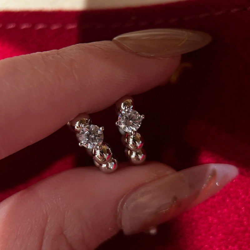 Women's Little Golden Beans Zircon Light Luxury Fashion Trendy Horse Eye Stud Earrings