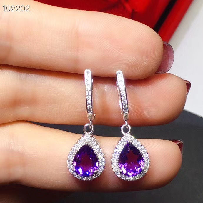 Natural Amethyst Ear Exquisite Fashion Beautiful Purple Droplet Earrings