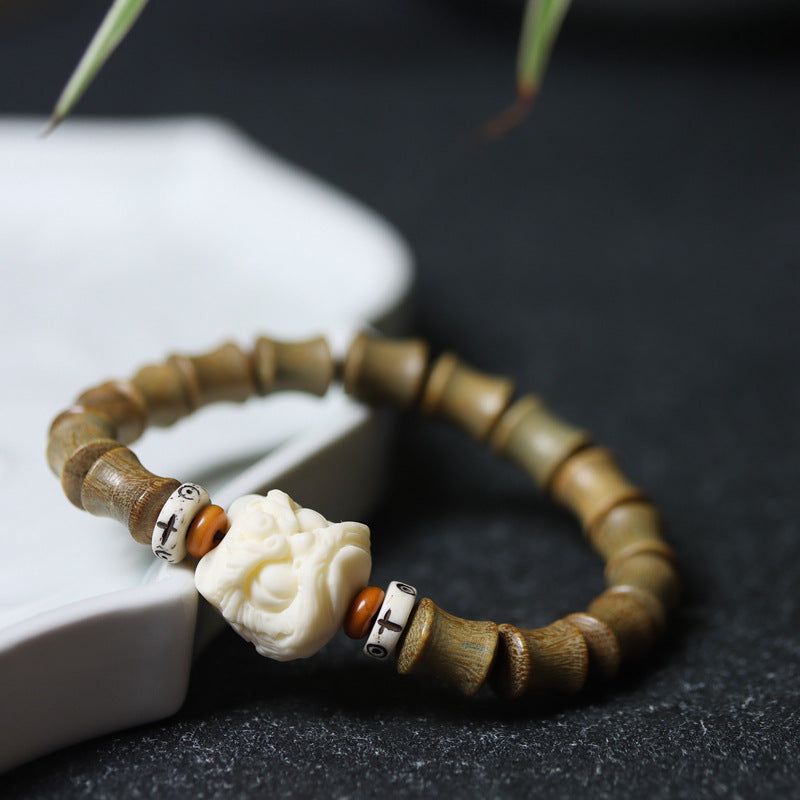 Women's & Men's Retro Style Green Sandalwood Bamboo Festival High-rise Holding Bracelet