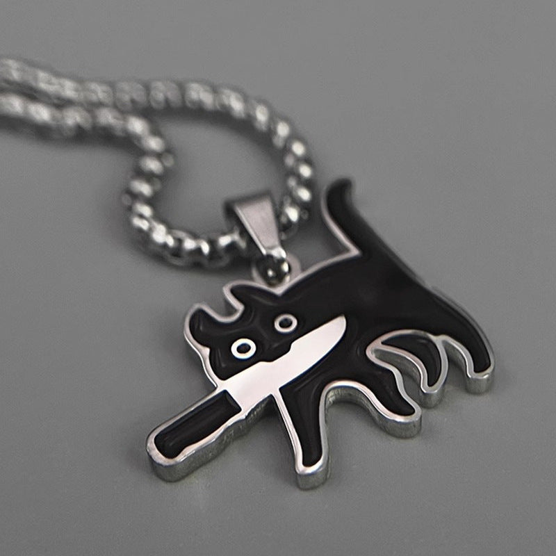 Steel With Knife Male Female Personality Necklace