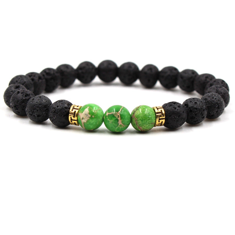 Women's & Men's Volcanic Rock Black Lava Turquoise Red Agate Bracelet