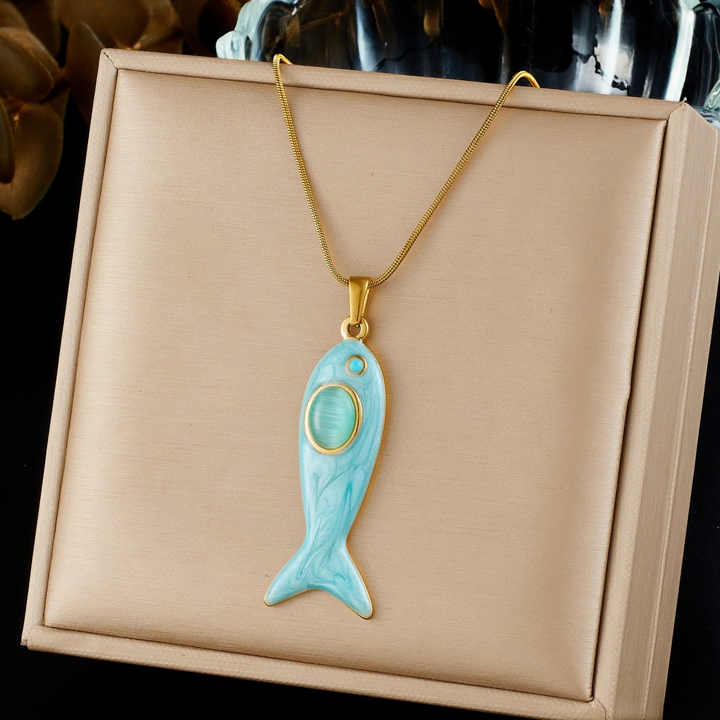 Simple Personalized Oil Dripping Fish Stainless Steel Necklace
