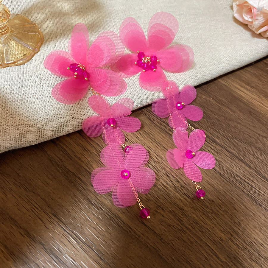 Women's Bead Flower Tassel Light Luxury High-grade Vacation Style Earrings