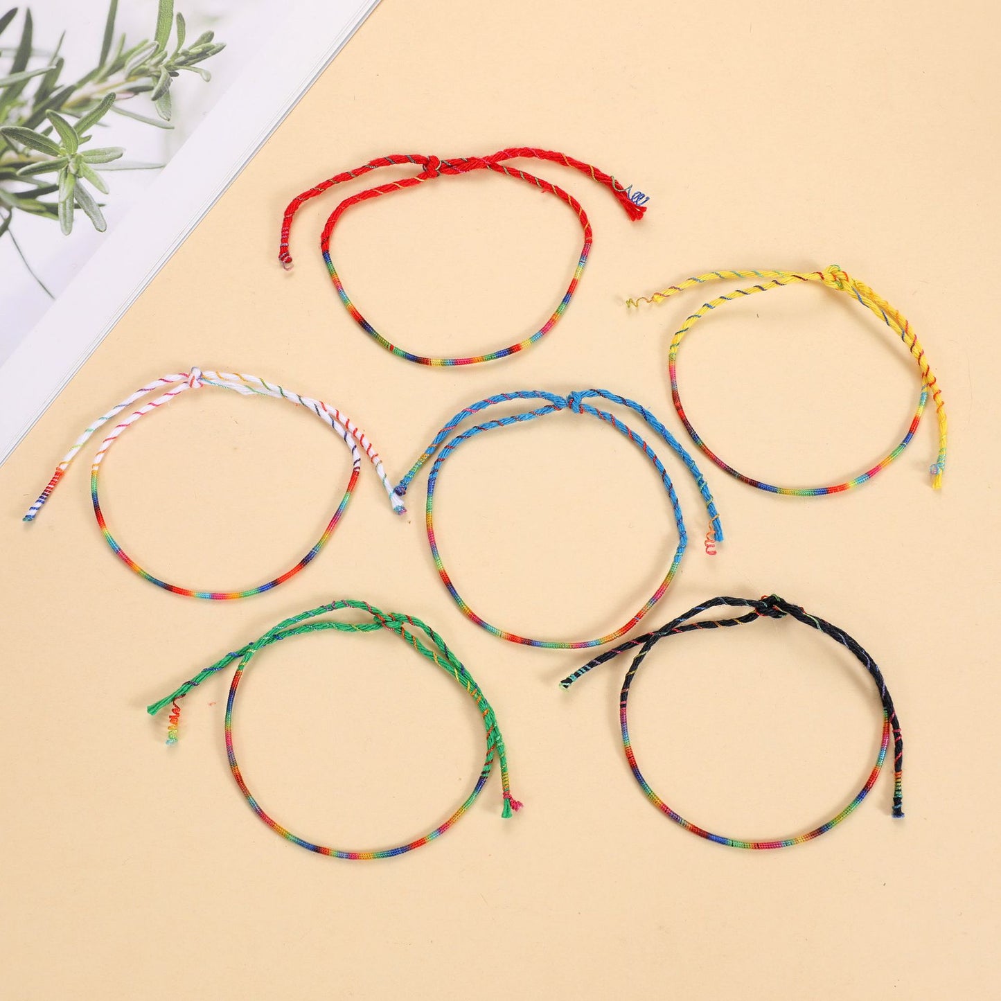Stripe Ethnic Style Woven Rainbow Color Friendship Lucky Wrist String Bracelets