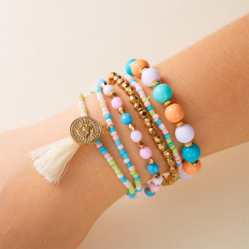 Beaded Style Pack Beauty Head Coin Bracelet
