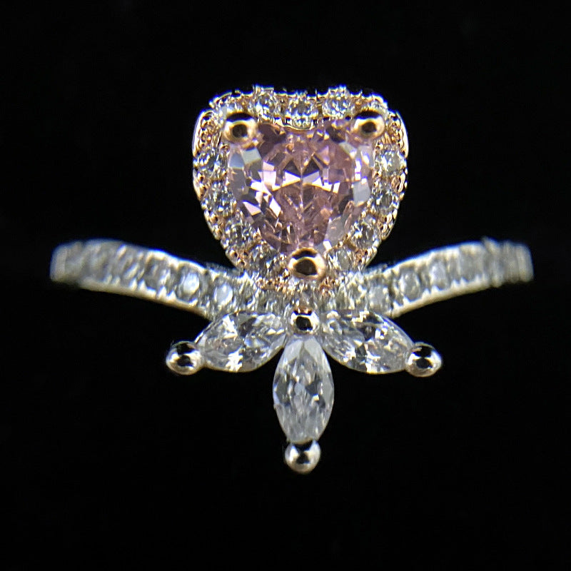 Gems Female Plated Heart Pink Diamond Rings