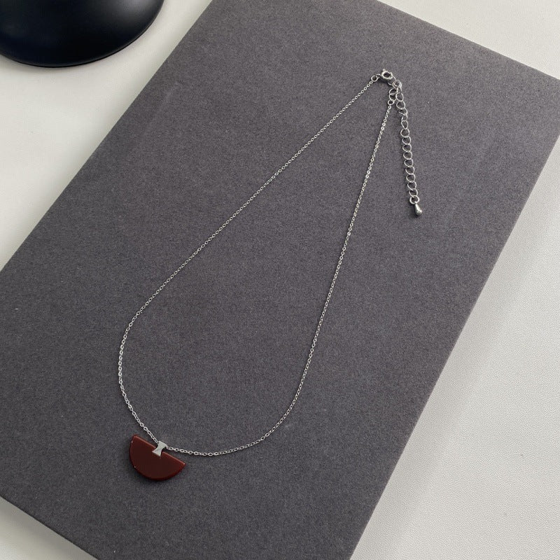 Red Agate Folding Fan Dovetail Joint Chinese Female Light Necklaces