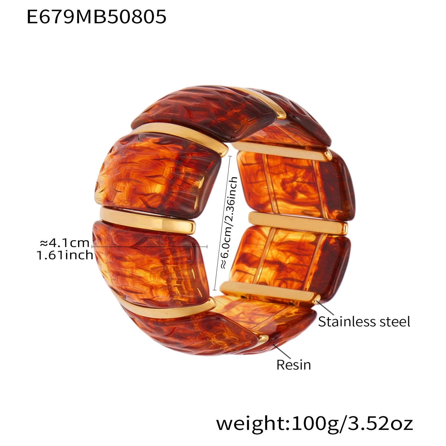Color Matching Resin Wide Surface Elastic High Texture Fashion Stainless Bracelet
