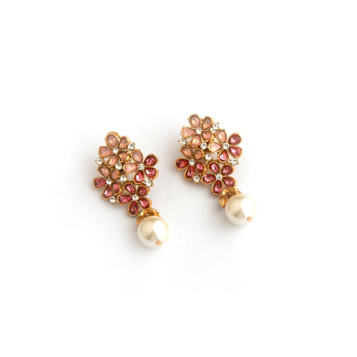 Real Gold Gaanized Enamel Diamond Retro Earrings