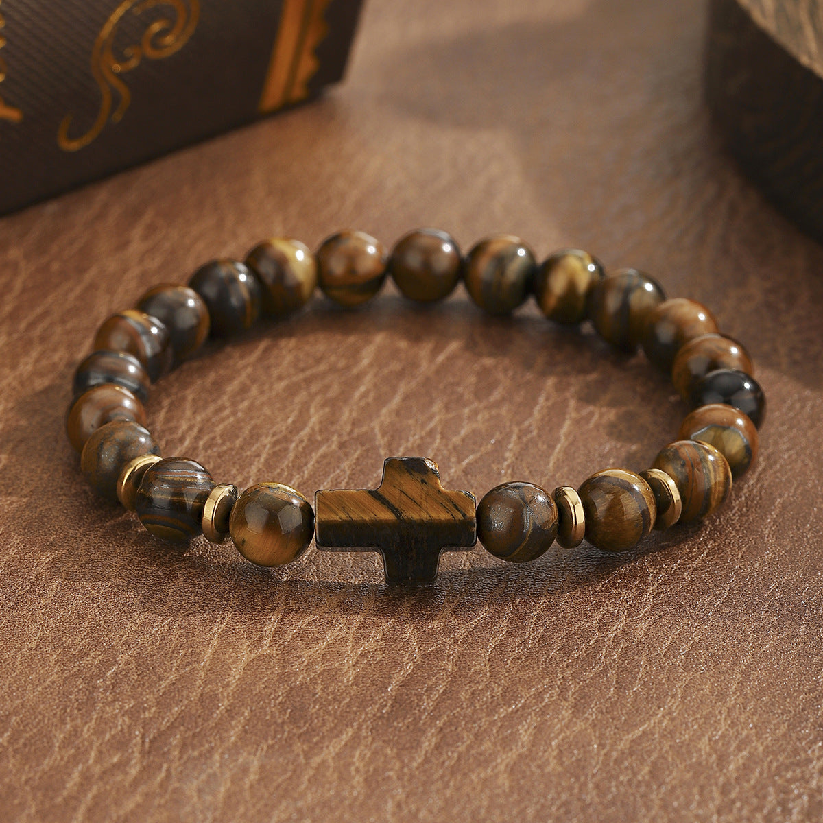 Stone Agate Crystal Cross Elastic Black White Bracelets
