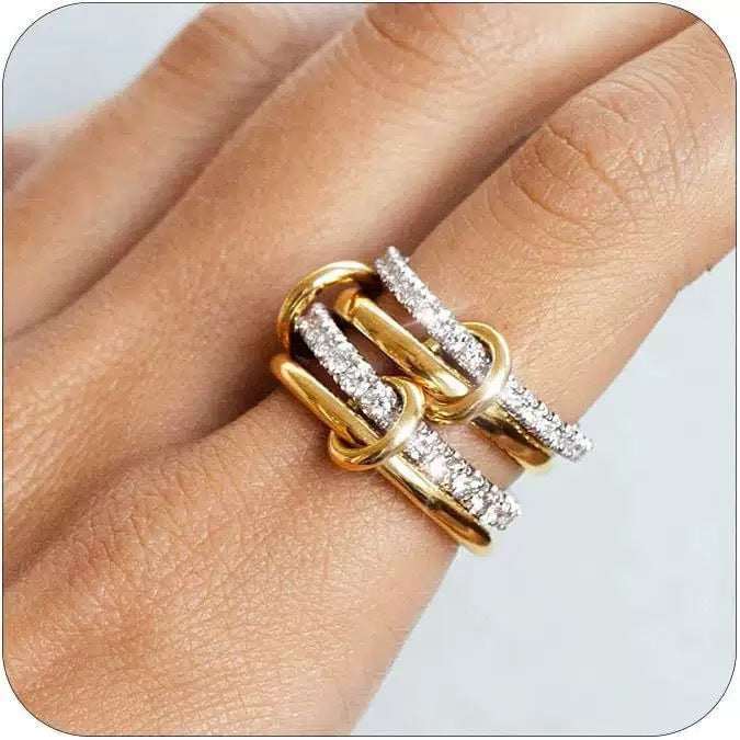 Full Rhinestone Zircon Two-color Popular Personalized Ring
