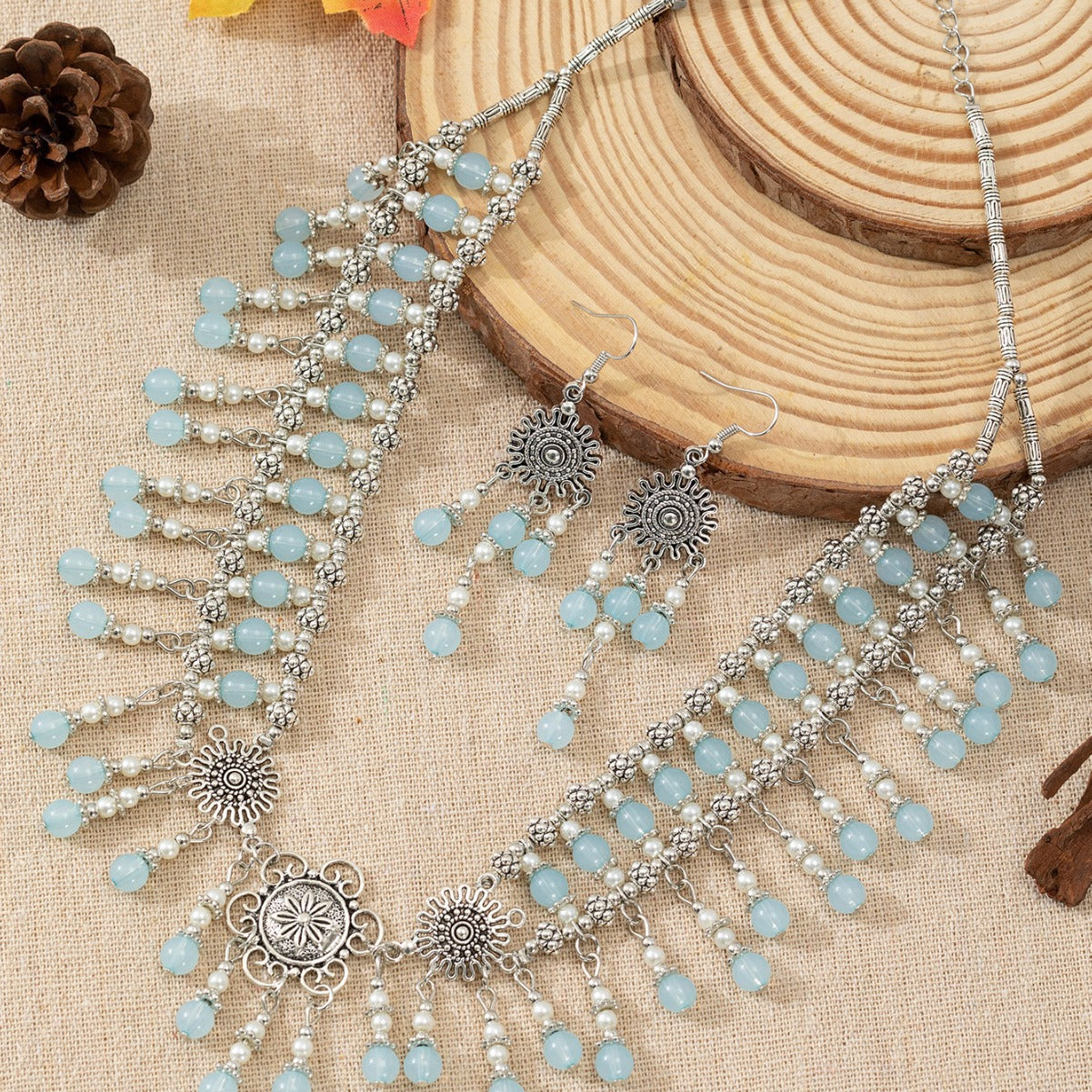 Women's Ethnic Style Lady Beads Headdress Tassel Forehead Lace Exotic Jewelry Set