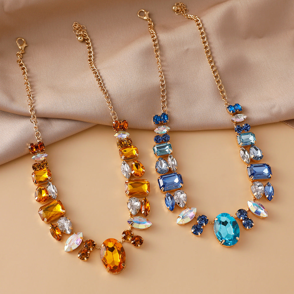 Women's Full Diamond Colorful Gem Fashion Banquet Super Necklaces