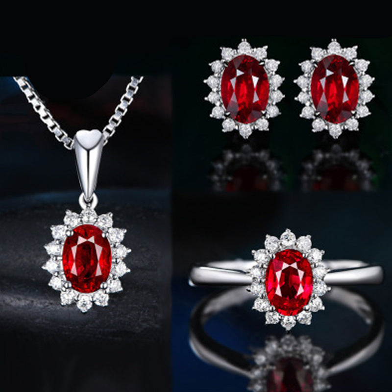 Women's Blue Red Yellow Green Purple White Gemstone Zircon Princess Jewelry Set
