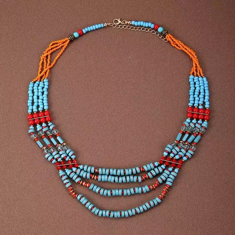 Women's Chinese Style Twin Tibetan Classical Beaded Clavicle Necklace