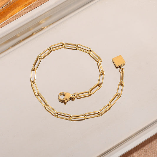 Women's & Men's Fashion Simple Gold Clip Square Titanium Steel No Fading Bracelet