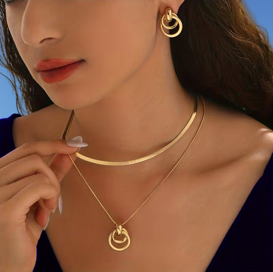 Simple Geometric Spiral Circle With Chain Like Flat Jewelry Set