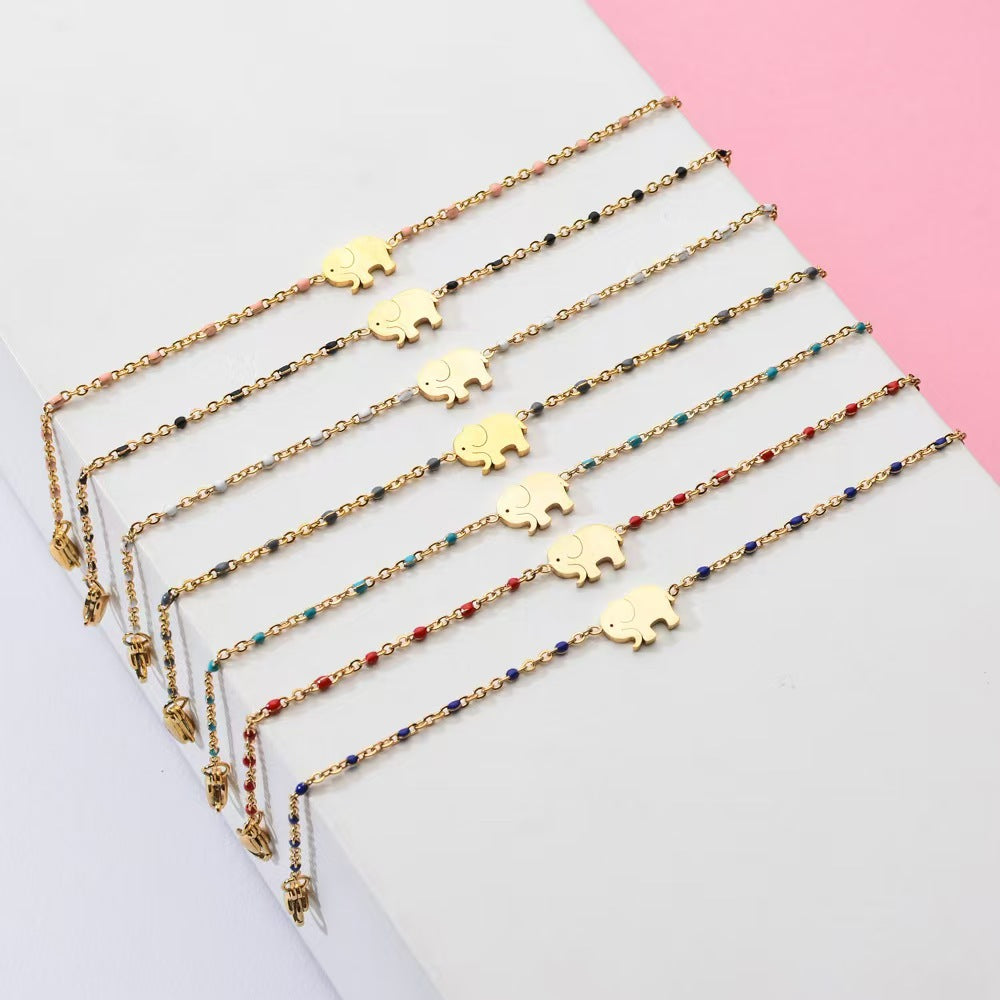 Bohemian Stainless Steel Female Creative Elephant Color Bead Strand Does Bracelet