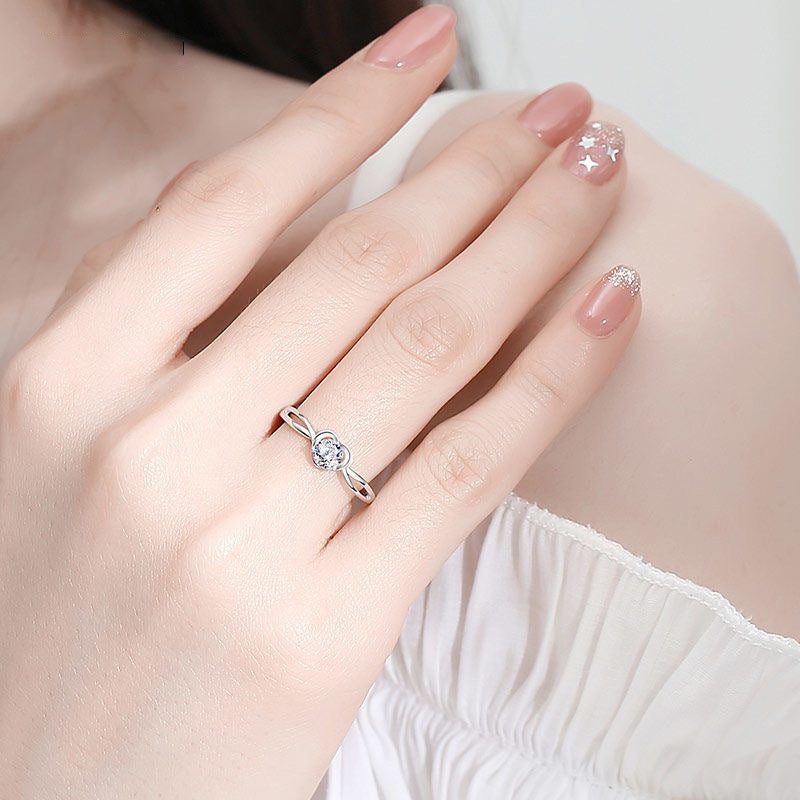 Women's Korean Style Elegant Heart-shaped Imitation Moissanite Design Light Luxury Couple Ring