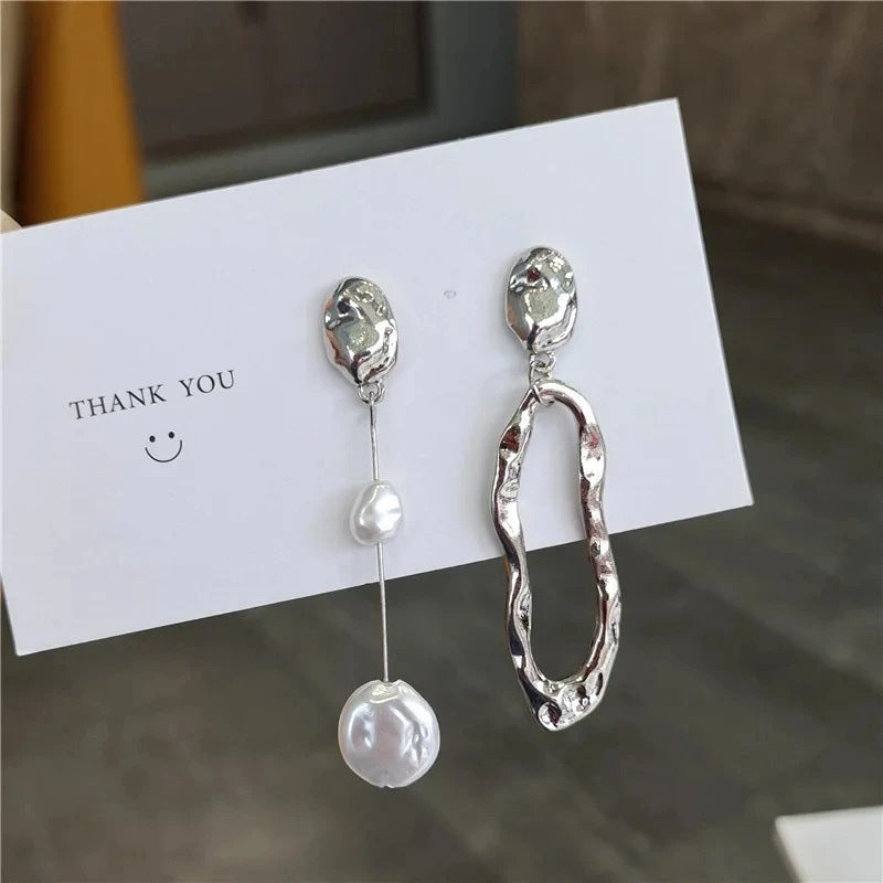 Geometric Pearl Asymmetric Irregular With Personality Fashion Baroque Earrings