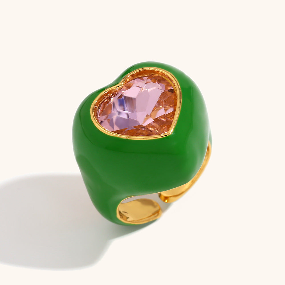 Simple Fresh Stainless Steel Gold-plated Cut Zircon Heart Rings