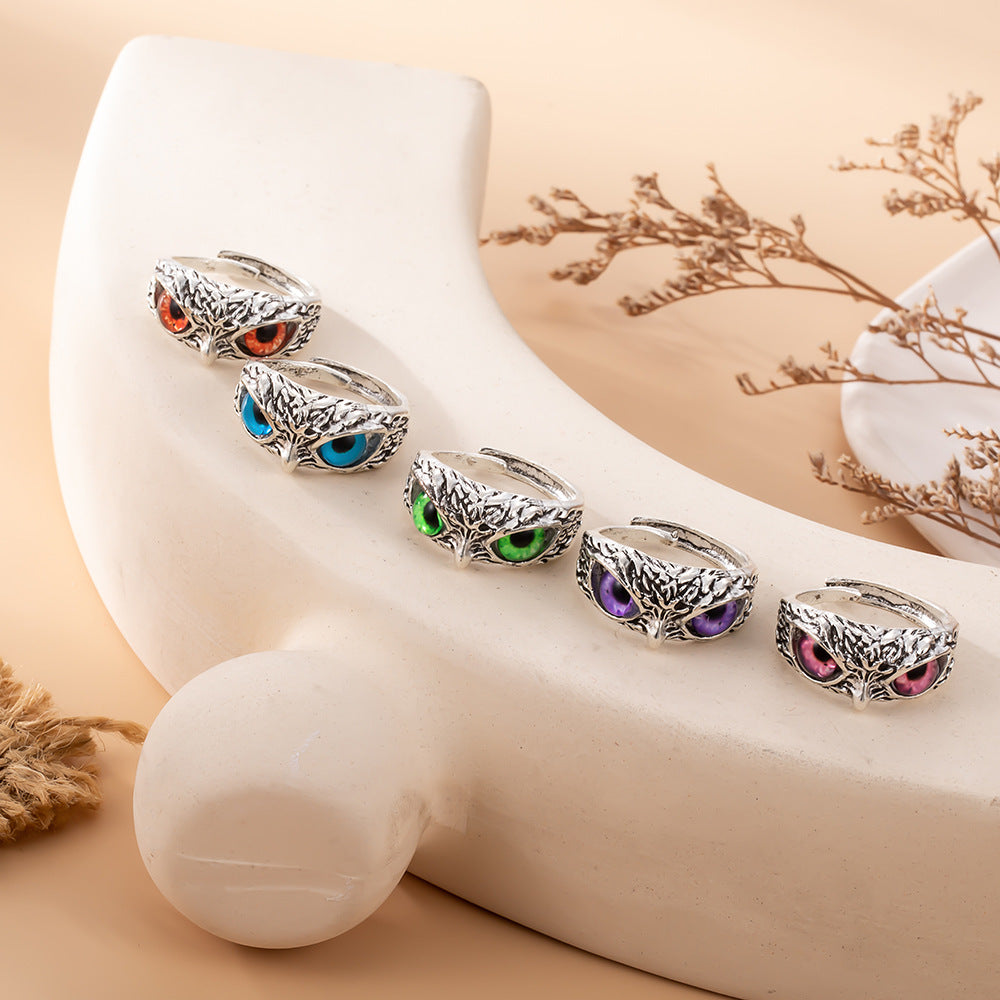 Owl Combined Retro Colorful Eye Opening Ring